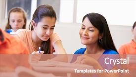  Presentation with elementary school career day and technology and black female teacher - Slides enhanced with helping female high school student background and a coral colored foreground