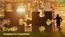  Presentation with jigsaw - PPT layouts with helping hand team work - business concept of teamwork background and a  colored foreground