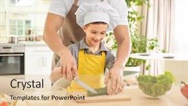  Presentation with helping hands children - Colorful slide set enhanced with helping hands children - dad and son cooking backdrop and a lemonade colored foreground