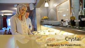  Presentation with helping - PPT theme having helping herself from delicatessen buffet background and a yellow colored foreground