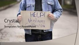  Presentation with old people help the people - Colorful PPT theme enhanced with poor man - help need money backdrop and a light gray colored foreground