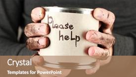  Presentation with homeless - Cool new presentation theme with homeless man asks for help on black background close-up backdrop and a coral colored foreground