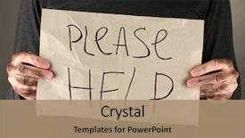  Presentation with black man - PPT layouts consisting of homeless man asks for help on black background close-up background and a coral colored foreground