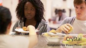  Presentation with homeless - Audience pleasing slide set consisting of poverty relief - kitchen serving food in homeless backdrop and a coral colored foreground