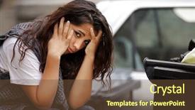  Presentation with bin - PPT theme enhanced with homeless person poverty issue concept - young poor girl very sad background and a tawny brown colored foreground