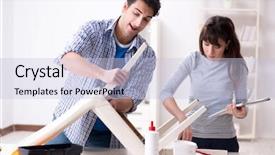  Presentation with broken home - Beautiful slide set featuring helping husband to repair broken backdrop and a light blue colored foreground