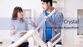  Presentation with broken home - Beautiful slide set featuring helping husband to repair broken backdrop and a teal colored foreground