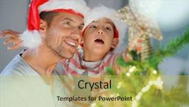 Presentation with christmas tree - PPT layouts having helping kid to hang star background and a  colored foreground
