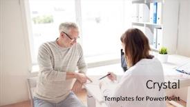  Presentation with health-care - Presentation having helping men - medicine age health care background and a soft green colored foreground