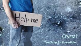  Presentation with helping man - Presentation design featuring helping needy - man begging for help background and a ocean colored foreground