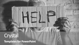  Presentation with white brick wall - Amazing slides having helping needy - poor man holding sign backdrop and a gray colored foreground