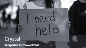  Presentation with street - Beautiful slide deck featuring helping needy - poor woman begging for help backdrop and a  colored foreground