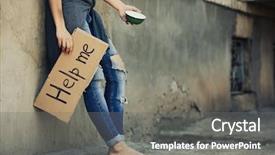  Presentation with street - Cool new presentation theme with helping needy - poor woman begging for help backdrop and a gray colored foreground