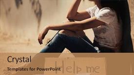  Presentation with street - Theme consisting of helping needy - poor woman begging for help background and a coral colored foreground