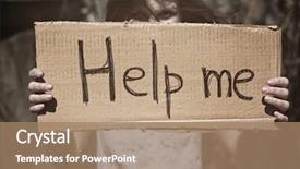  Presentation with street - PPT theme having helping needy - poor woman begging for help background and a coral colored foreground