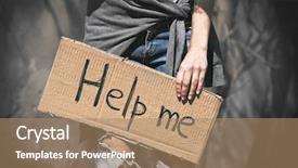  Presentation with guide dog helping blind woman - Slide deck with helping needy - poor woman begging for help background and a coral colored foreground