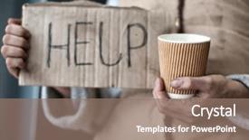  Presentation with piece of the pie - Cool new presentation theme with helping needy - poor woman holding piece backdrop and a coral colored foreground