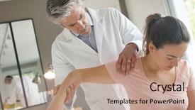  Presentation with shoulder - Slide set having helping patient with shoulder injury background and a coral colored foreground