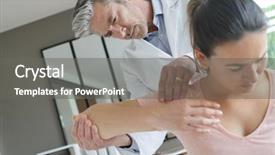  Presentation with shoulder - PPT theme having helping patient with shoulder injury background and a gray colored foreground