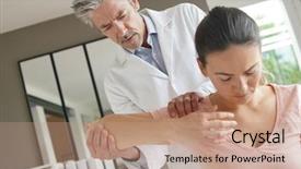  Presentation with injury - Beautiful presentation design featuring helping patient with shoulder injury backdrop and a coral colored foreground