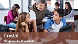  Presentation with teacher - PPT layouts having helping people - mature teacher using computer while background and a tawny brown colored foreground