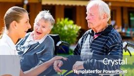  Presentation with helping hands - Slides with helping people - seniors couple of man background and a ocean colored foreground