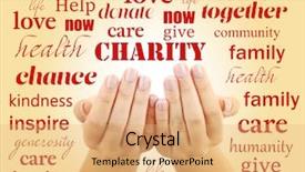  Presentation with helping hands - Amazing PPT theme having helping poor - hands with word charity backdrop and a coral colored foreground