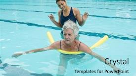  Presentation with swimming pool - Cool new PPT theme with helping senior woman in swimming backdrop and a arctic colored foreground