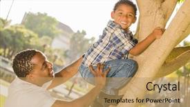  Presentation with helping - Slide deck with helping son climb a tree background and a coral colored foreground