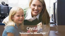  Presentation with teacher and student - Presentation having helping student at computer terminal background and a violet colored foreground