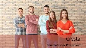  Presentation with people unity - Presentation theme with helping students achieve - group of young people standing background and a red colored foreground