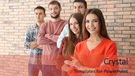  Presentation with people unity - Colorful PPT theme enhanced with helping students achieve - group of young people standing backdrop and a  colored foreground