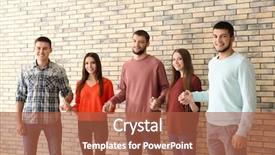  Presentation with people unity - Presentation enhanced with helping students achieve - people holding hands together indoors background and a  colored foreground