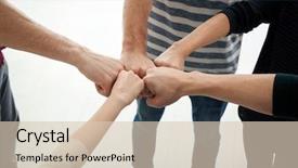  Presentation with people unity - Presentation theme enhanced with helping students achieve - people putting fists together closeup background and a lemonade colored foreground