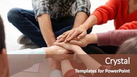  Presentation with people unity - Slides with helping students achieve - people putting hands together closeup background and a tawny brown colored foreground