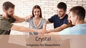  Presentation with people unity - Cool new presentation theme with helping students achieve - people putting hands together indoors backdrop and a coral colored foreground