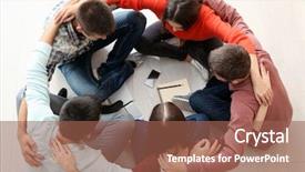  Presentation with people unity - Colorful presentation theme enhanced with helping students achieve - people sitting together in circle backdrop and a violet colored foreground