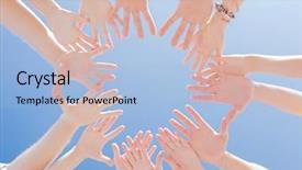  Presentation with team hands - Presentation theme enhanced with helping students achieve - togetherness team union people background and a  colored foreground