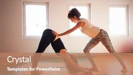  Presentation with healthy lifestyle - Amazing presentation theme having helping students achieve - yoga instructor assisting student backdrop and a coral colored foreground