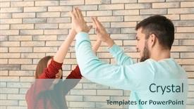  Presentation with unity - Slides having helping students achieve - young man and girl giving background and a sky blue colored foreground