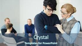  Presentation with overcome - Beautiful presentation design featuring helping young man to overcome backdrop and a ocean colored foreground