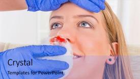  Presentation with helping - Presentation enhanced with helping young woman with bleeding background and a light blue colored foreground