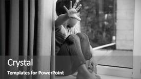  Presentation with children abuse - Amazing slide deck having helpless little boy near window backdrop and a dark gray colored foreground