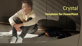  Presentation with bullying - PPT theme enhanced with helpless-schoolboy-looking-aside background and a tawny brown colored foreground