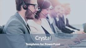  Presentation with call center - Cool new slide set with helpline - attractive young man working backdrop and a  colored foreground