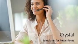  Presentation with customer service phone number - Slide deck consisting of helpline - portrait of customer service assistant background and a  colored foreground