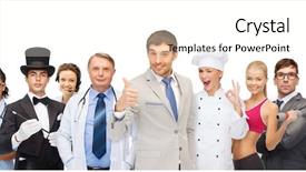  Presentation with group of people silhouettes walking - Presentation theme with helpline operator cook personal trainer background and a cream colored foreground