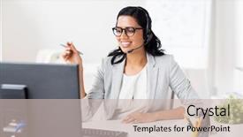  Presentation with business communication - Amazing slide set having helpline operator with headset backdrop and a soft green colored foreground