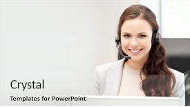  Presentation with computer - PPT theme featuring helpline operator with laptop computer background and a white colored foreground