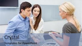  Presentation with people helping each teamwork couple - Colorful slide set enhanced with helps couple to choose jewelry backdrop and a teal colored foreground